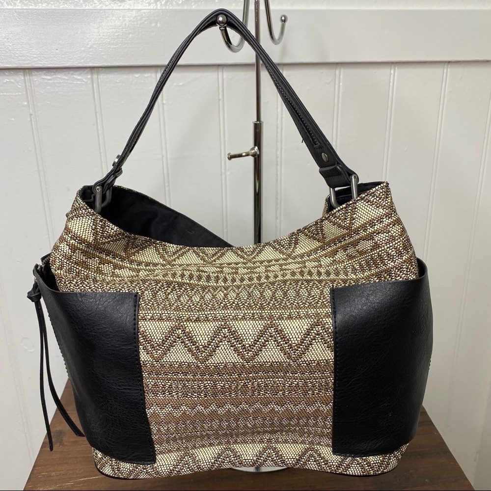 Steve Madden Black and Brown Patterned Shoulder Bag